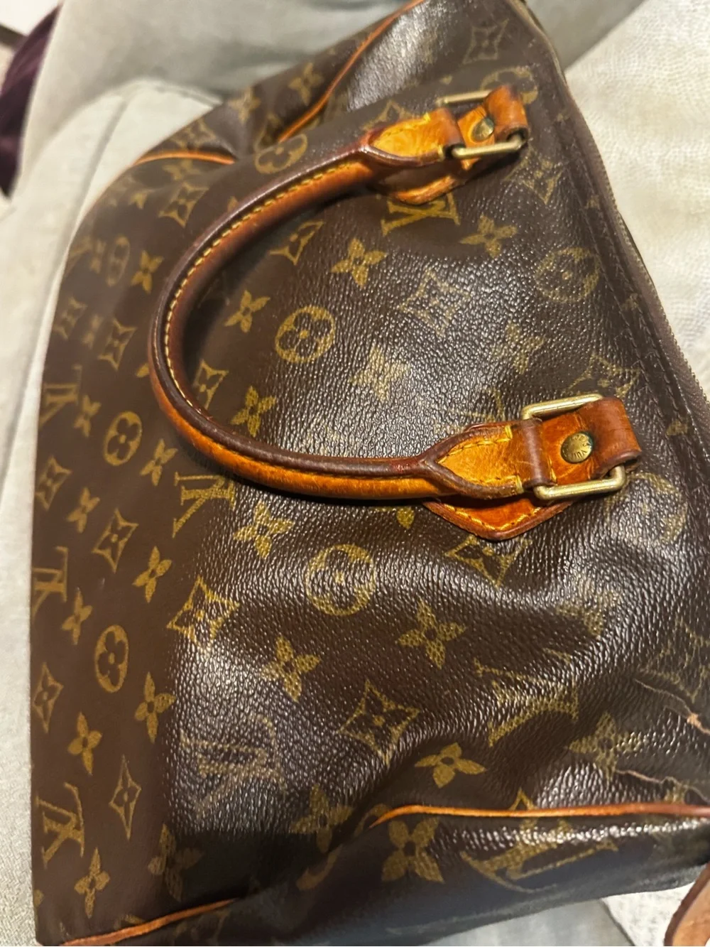 Vintage Louis Vuitton Brown Monogram Satchel with Tan Trim - Picture 5 of 13